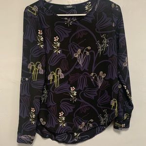 Premise Multicolored (Blue, Black, Floral) Long Sleeve Blouse